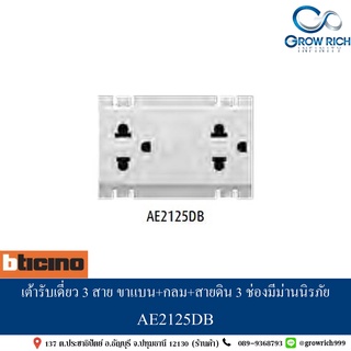 เต้ารับเดี่ยว 3 สาย ขาแบน+กลม+สายดิน 3 ช่องมีม่านนิรภัย AE2125DB