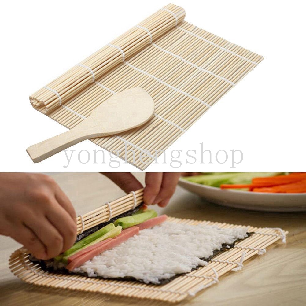 เสื่อม้วนข้าวปั้นซูชิ พร้อมไม้พาย และแม่พิมพ์ข้าวปั้น แบบไม่ติด DIY