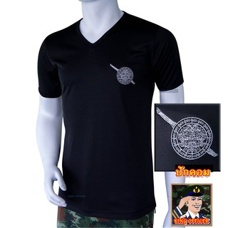 เสื้อยืดตำรวจ POLICE ผ้านาโน ปักตรา ตำรวจ สีดำ คอวี  (แบรนด์ KING OFFICER A621)