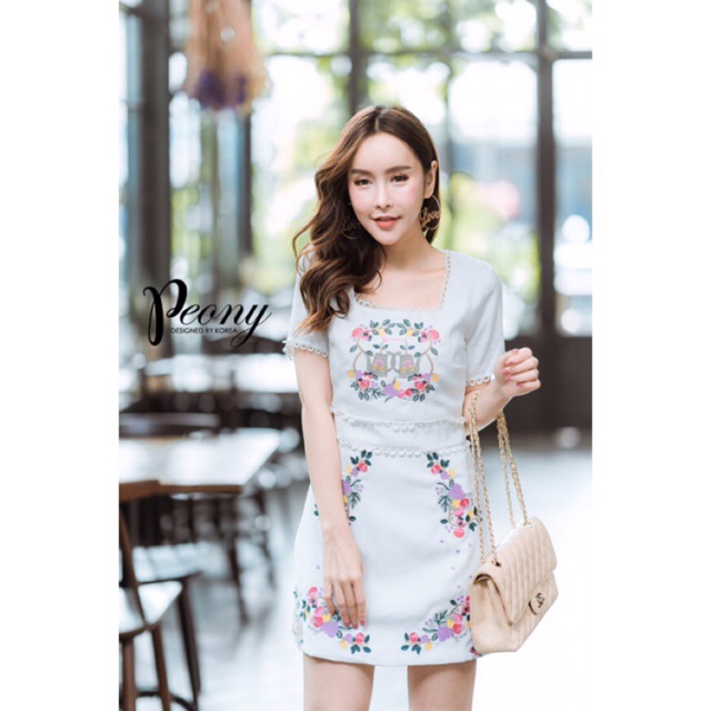 เดรสงานปัก งานป้าย peony