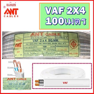 สายไฟ VAF 2x4 ความยาว 100เมตร สายคู่แบนสีขาว ทองแดงเต็ม กระแส31AMP VAF 2แกน เบอร์ 4 sqmm