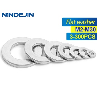 Nindejin Flat washer ปะเก็นแหวนรอง แบบแบน สเตนเลส M2 M2.5 M3 M4 M5 M6 M8 M10 M12 M14 M16 M18 M20 M22 M27 M30 DIN125 300 ชิ้น