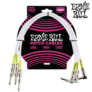 ERNIE BALL® สายพ่วงเอฟเฟค ยาว 46 ซม. หัวตรง/หัวงอ (1 แพ็คมี 3 เส้น / P06056) &lt;&lt; 1.5FT Patch Cable, White &gt;&gt;