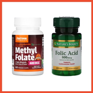 กรดโฟลิค โฟเลต วิตามินบี 9 ( Folic Acid, Folate, Vitamin B9 ) ชนิดเม็ด Solgar, Natural Factors