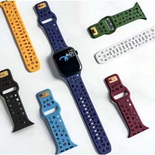 สายนาฬิกาข้อมือซิลิโคนยาง ลายตัวอักษร สําหรับ Apple Watch Strap Series 8 7 SE 6 5 4 3 2 1 ขนาด 41 มม. 45 มม. 40 มม. 44 มม. 38 มม. 42 มม. 44 มม.