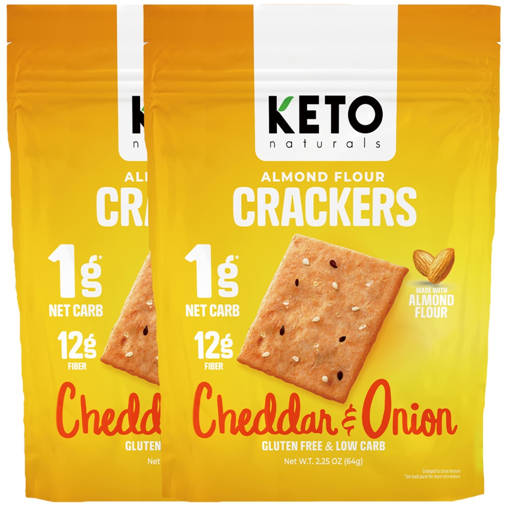 KETO NATURALS ALMOND CRACKERS CHEDDAR CHEESE & ONION PACK 2 คีโตอัลมอนแครกเกอร์ รสเชดด้าชีสและหัวหอม