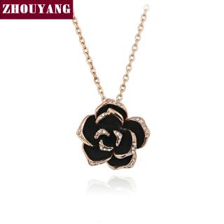 Zhouyang(โจวหยาง)ด้านคุณภาพ บิ๊ก Black Rose กุหลาบสีทองจี้สร้อยคอสำหรับผู้หญิงแฟชั่นเครื่องประดับคริสตัลออสเตรีย N021