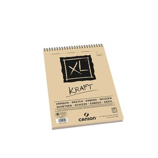 Canson(แคนสัน) สมุดสันห่วง XL Kraft 90g. ขนาด A3 ผิว Laid ปกสีน้ำตาลอ่อน(60แผ่น) C400039142