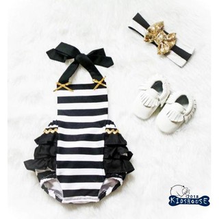 KHS-เด็กทารกน่ารักเสื้อผ้า Stripe Bodysuit Romper Jumpsuit Hairband ชุด Sunsuit