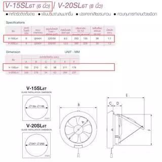 Mitsubishi พัดลมระบายอากาศติดกระจก พัดลมดูดอากาศ ขนาดใบพัด 6 นิ้ว รุ่น V-15SL6T
