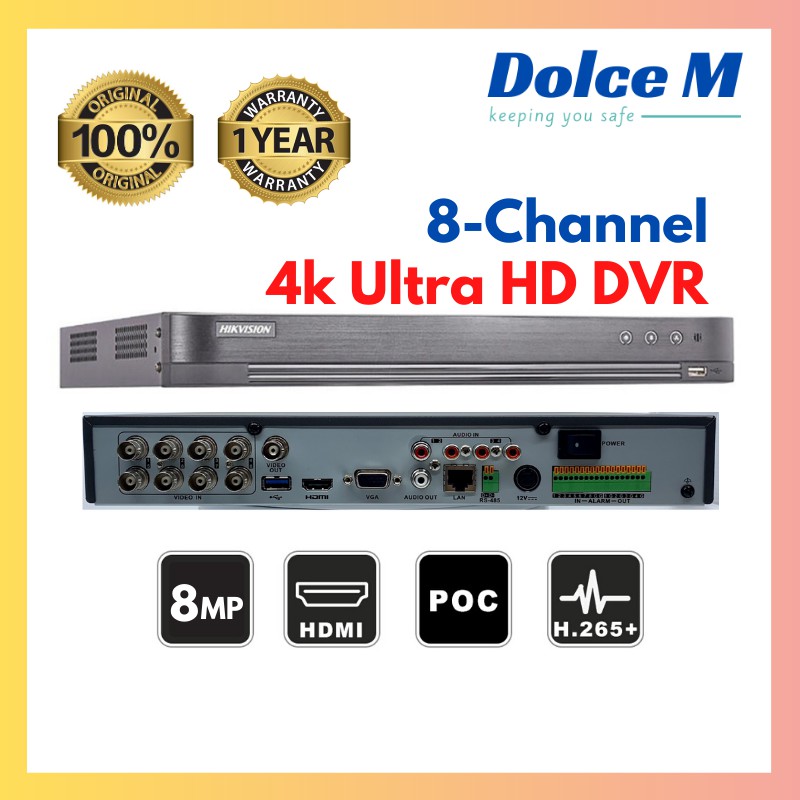 Hikvision 8-Channel 4K DVR 8.0MP Turbo 2 HDD Slot กล้องวงจรปิด DS-7208HUHI-K2 (S) 8CH Digital Video 
