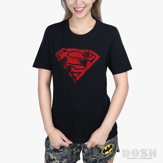 DOSH:WOMENS T-SHIRTเสื้อยืด คอกลม แขนสั้น ผู้หญิง สีดำ-กรม-แดง ลิขสิทธิ์ SUPERMAN กำมะหยี่ รุ่นPWSGT1209-BL-NV-RE