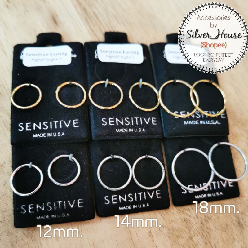 STUDEX ต่างหู Sensitive Earring นำเข้าจาก U.S.A แบบห่วง ตัวเรือนเป็นเงินแท้ ขนาด12mm./14mm./18​mm. สำหรับคนแพ้ง่าย