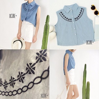 :::embroidery soft denim shirt:::