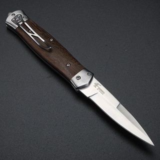 มีดพับ (folding knife) Xuan Feng ล็อคข้าง เหล็ก 7Cr17Mov ด้ามไม้แท้ พร้อม Nylon sheath