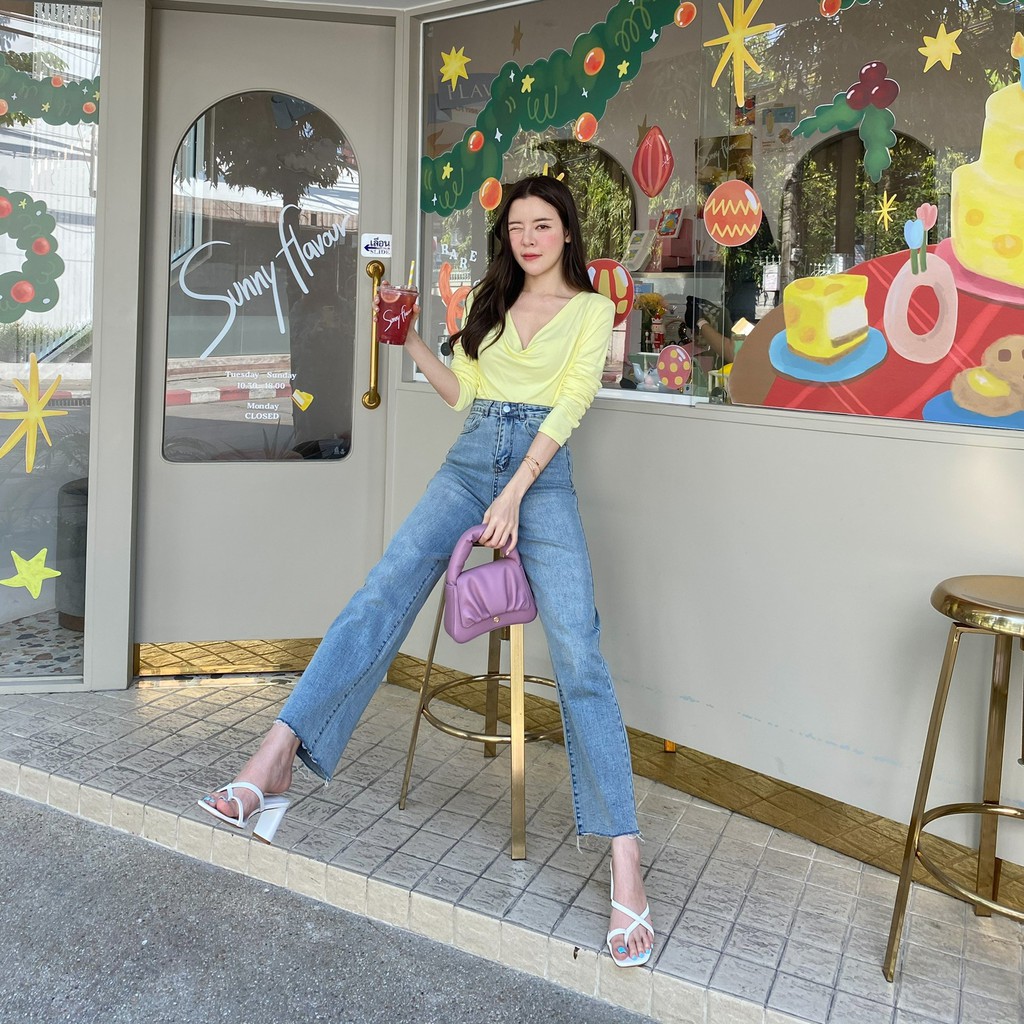 FLAT2112 FT385 : LISA DENIM กางเกงยีนส์ ผ้ายืด ขากระบอก ทรงสวยขาเรียว