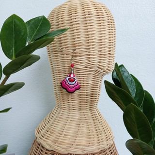 ตุ้มหูผ้า ลายปักม้ง (พัดเล็ก) (Hmong earrings)