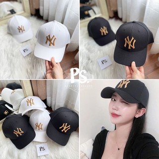 MLB แท้ 💯พร้อมส่ง หมวก MLB ขาว โลโก้ NY สีทอง ดำ โลโก้ NY สีทอง