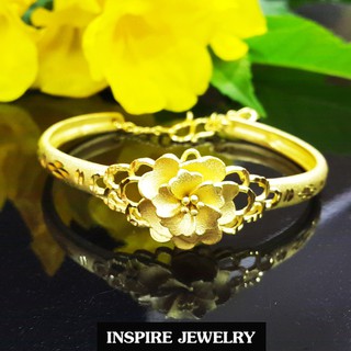 INSPIRE JEWELRY กำไลทองลายดอกไม้ตอกลายแบบร้านทอง งดงามมาก ฟรีไซด์ ปรับขยายได้ แฟชั้นอินเทรนชั้นนำ งานเกรดพรีเมี่ยม