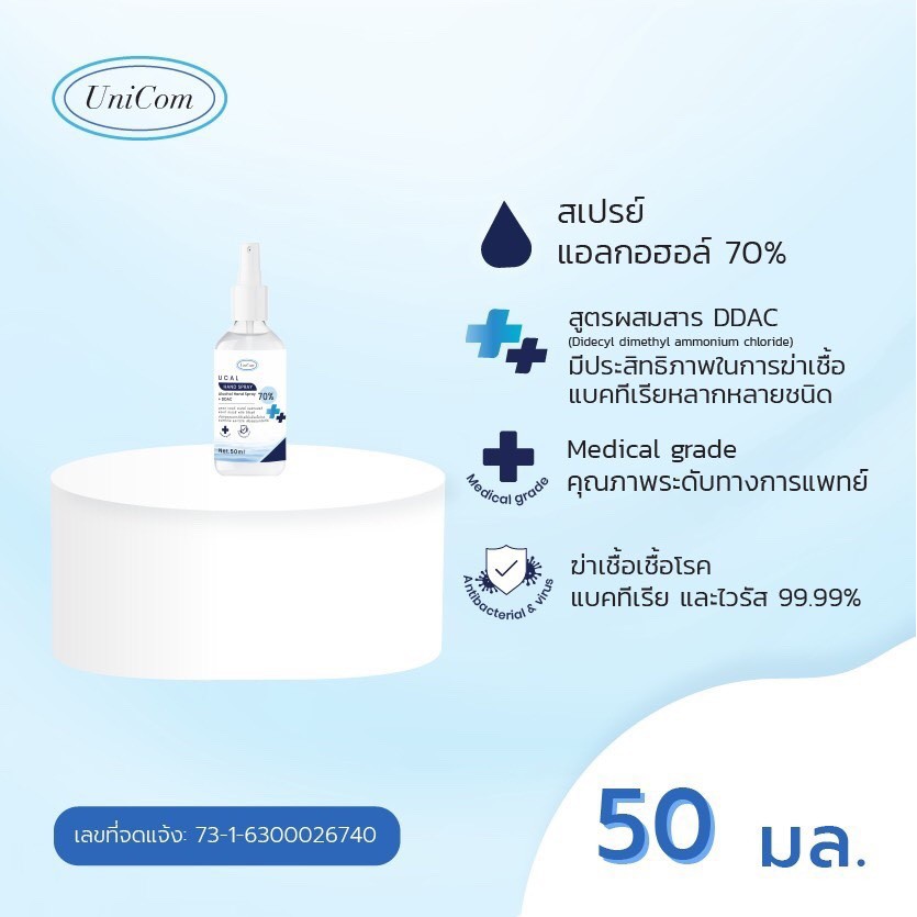 50 ml UC alcohol spray 70% + DDAC แอลกอฮอล์ สเปรย์ 70% + DDAC