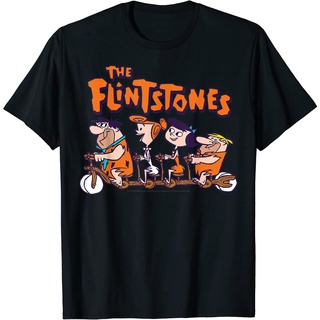 เสื้อยืดผ้าฝ้ายพรีเมี่ยม เสื้อยืด ลาย The Flintstones Group Shot Bike Ride