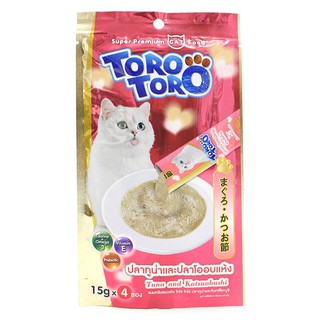 ✨นาทีทอง✨ โทโรโทโร่ ขนมครีมแมวเลีย สูตรปลาทูน่าและปลาโอแห้ง 60 ก. TORO TORO Cat Cream Snack Tuna &amp; Katsuobushi Flavor 60