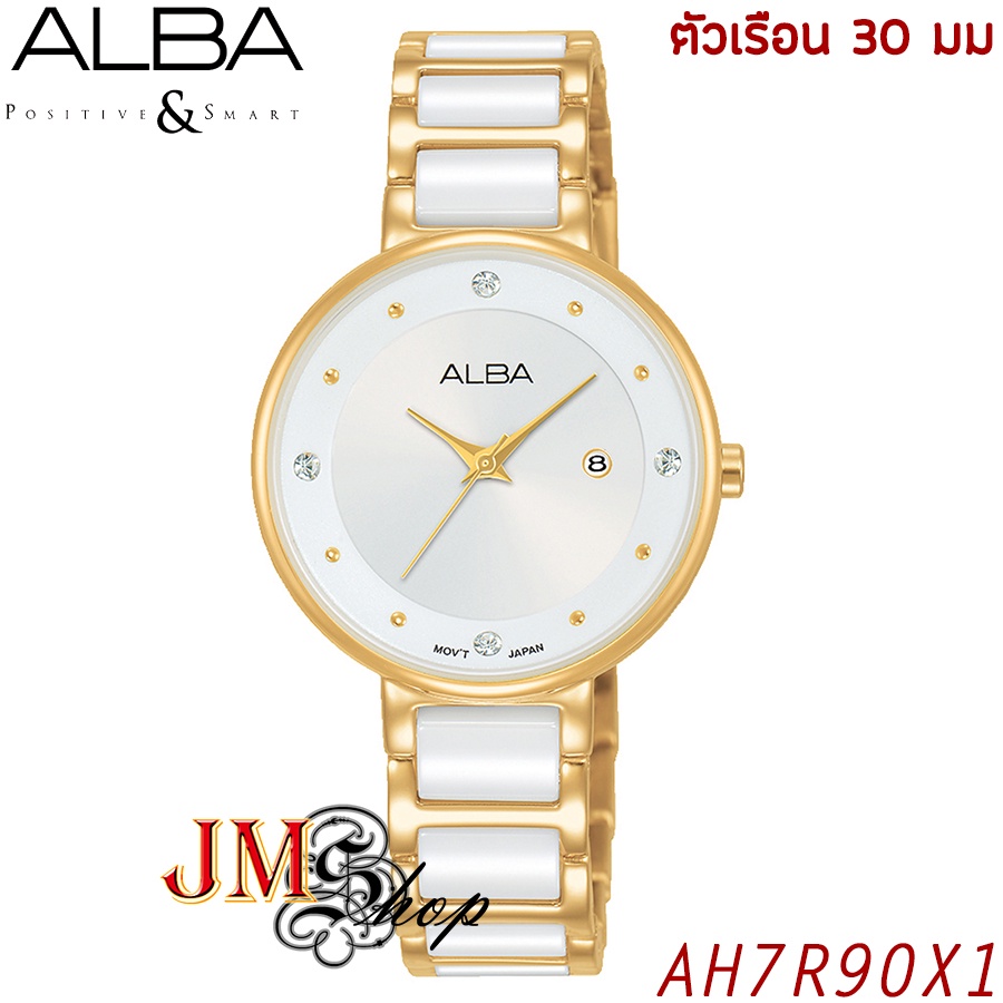 ALBA นาฬิกาข้อมือผู้หญิง สายเซรามิก รุ่น AH7R90X1 / AH7R90X (สีทอง/หน้าปัดขาว)