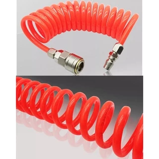 สายลมขดสปริงสีดำ PU ยาว 9 เมตร ขนาด 8x5mm สายปั๊มลมพร้อมหัวคอปเปอร์ ยืดหยุ่นใช้งานกับปั๊มลมได้สะดวก