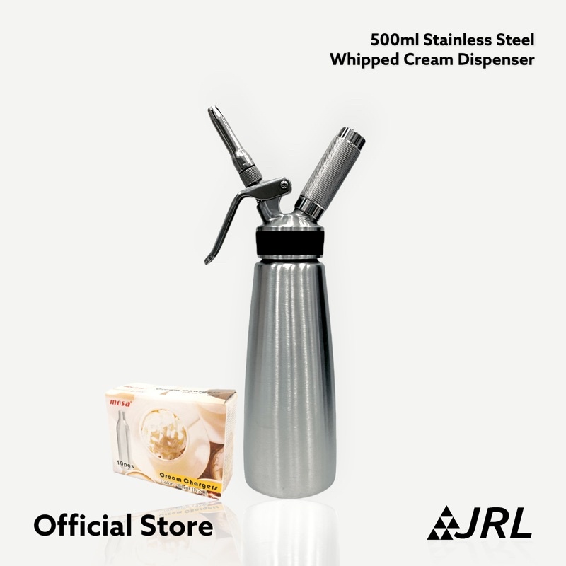 (AISI304) JRL Set Stainless Steel แท้ ขวดวิปครีม สแตนเลสแท้ทั้งขวดและหัวบีบ ขนาด 500/1000ml พร้อม แก๊ส 10 หลอด