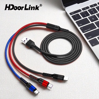 Hdoorlink สายชาร์จ 5A 3 in 1 Micro USB ชาร์จเร็ว Type-C 1.2 ซม. สําหรับ iOS Android