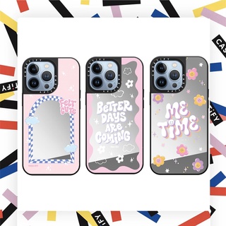 Casetify เคสโทรศัพท์มือถือ ซิลิโคน ลายการ์ตูนหน้ายิ้ม ดอกไม้ สีรุ้ง พร้อมกระจก สําหรับ iPhone 7 8 Plus X XS XR 11 12 13 Pro Max SE 2022