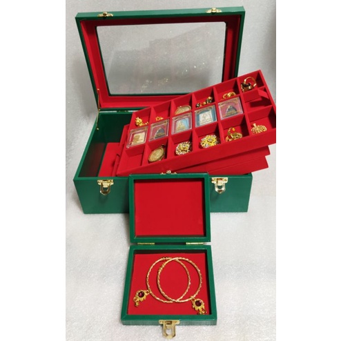 กล่องใส่พระ ใส่เครื่องประดับ 3ชั้น 54ช่อง ฝาทึบและฝาใส ช่องขนาดต่างๆ