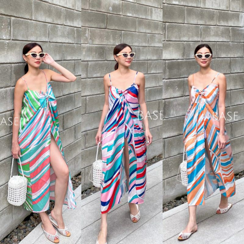 🏷️BASE GIGI BEACH DRESS เดรสสายเดี่ยวผูกหน้า เดรส เดรสสายเดี่ยว ชุดสีสดใส ชุดไปเที่ยว ชุดทะเล ชุดไปเ