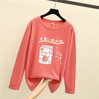 ถูกที่สุด  ล่าสุด  ลายน่ารัก  คอกลม เสื้อแขนยาว  เสื้อยืด  8สี  S~3XL