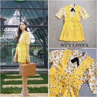 STYLISTA:Code : ST20139:เซต 3 ชิ้น เสื้อแขนสั้น เอี้ยม ลายดอกเดซี่ มาพร้อมเข็มขัดเข้าชุด