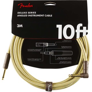 Fender® Deluxe Series Tweed สายแจ็คกีตาร์ 3 เมตร แบบพรีเมียม หัวงอชุบทอง (10FT Deluxe Series Instrument Cable / Straight