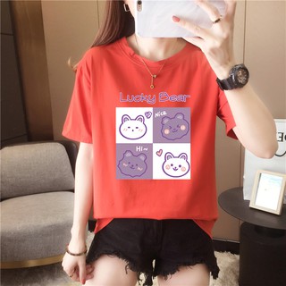 ฤดูร้อน  รุ่นล่าสุด  ลายการ์ตูนน่ารัก  คอกลม  แขนสั้น  เสื้อยืด  9สี  M~3XL