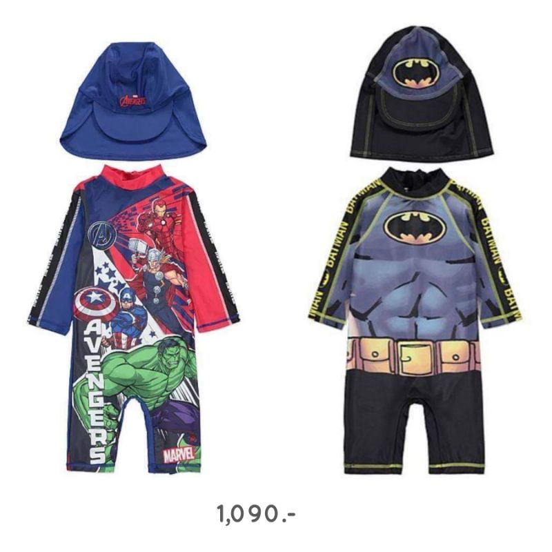 ชุดว่ายน้ำเด็ก ซูเปอร์ฮีโร่ ของแท้ นำเข้าจาก อังกฤษ : Marvel  Sun Protection UV40 Swimsuit and Hat S