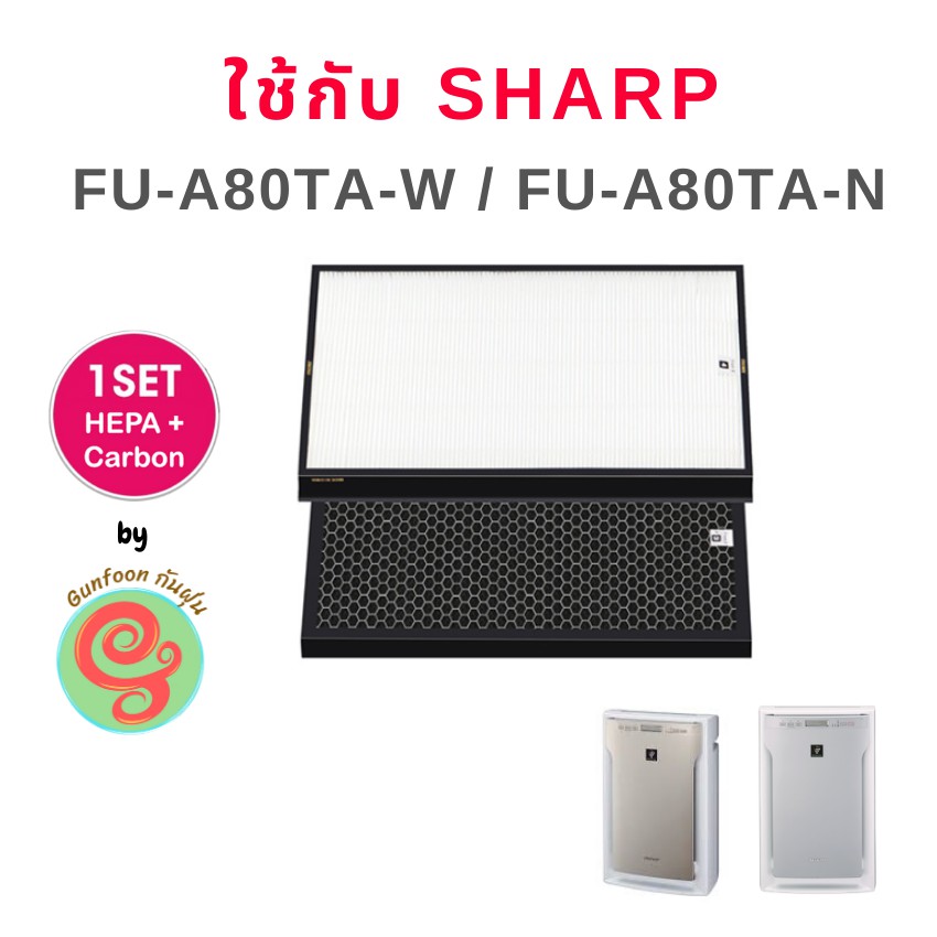 แผ่นกรอง Sharp สำหรับเครื่องฟอกอากาศรุ่น FU-A80 FU-A80TA, FU-A80TA-W, FU-A80TA-N แทนแผ่นกรอง FZ-A80SFE HEPA and Carbon