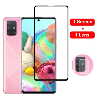 2 in 1 ฟิล์มกระจกนิรภัยเต็มจอ+กระจกกันรอยเลนส์กล้อง Samsung Galaxy S10 Lite S20 FE A11 A12 A32 A42 A52 A31 A51 A71 A10 A10S A20 A20S A30 A30S A50 A21S M51 M31 M30S M11 9H Full Glue Tempered Glass Screen Protector + Transparent Back Camera Lens Film