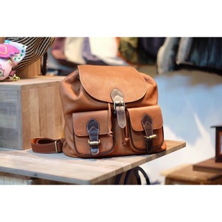 Leather Bag code : LB005 กระเป๋าหนังสะพายหลัง งานแฮนด์เมด สีน้ำตาลอ่อน