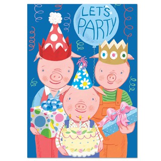 eeBoo  3 Little Pigs Birthday Card การ์ดอวยพรวันเกิด