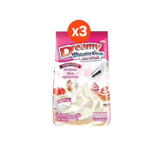 Dreamy Whipping Cream วิปปิ้งครีม สีชมพู สูตรหวาน ขนาด 500 กรัม x3 ถุง