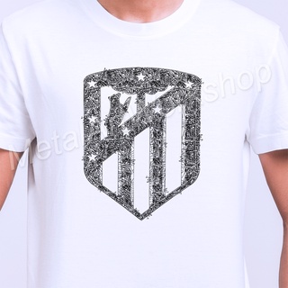 เสื้อยืด ตราสโมสร Atletico Madrid แอตเลติโก้ มาดริด ลายเส้นปากกาหมึกดำ ภาพวาดสเก็ตช์สามารถปรับแต่งได้