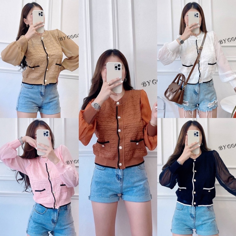 Spinny House เสื้อยืดแขนยาว ผ้าไหมพรมยืดตามตัว ช่วงแขนแต่งเผ็นชีฟอง ใส่สบายไม่คัน แต่งกุ้นขอบสี รุ่น ลันตา D603B
