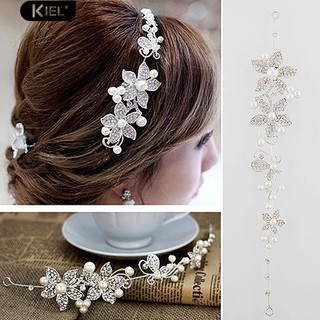 ※งานแต่งงานของคู่แต่งงานคริสตัล Rhinestone Faux Flower Bandband Band ผม