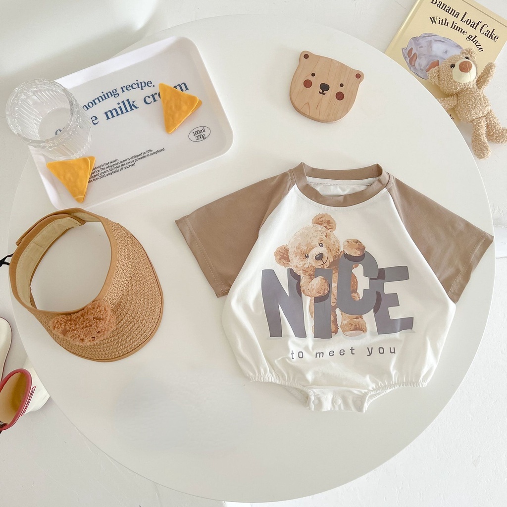 Bodysuits & Jumpsuits 130 บาท ชุดจั๊มสูทรอมเปอร์ แขนสั้น พิมพ์ลายหมี แฟชั่นฤดูร้อน สําหรับเด็กทารก Baby & Kids Fashion