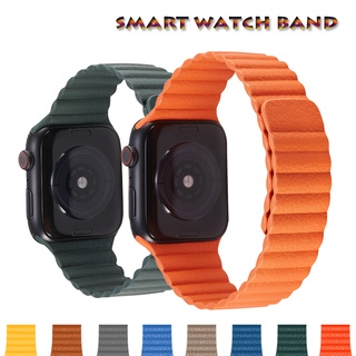 สายนาฬิกาข้อมือหนัง แบบแม่เหล็ก สําหรับ Smart watch 7 41 45 มม. 5 6 44 42 มม. iWatch 1 2 3 38 40 มม. W46 Dt100 W66 T500