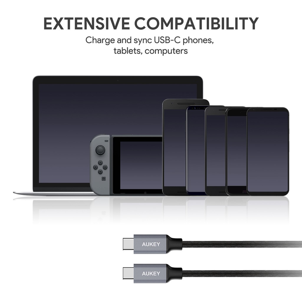 AUKEY สายชาร์จเร็ว 60W USB-C to USB-C 3A Nylon Braided Fast Charge | CB-CD5 - 3