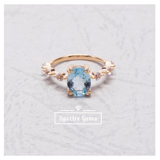 แหวนเงินแท้ 925 พลอยแท้ Sterling Silver Ring 92.5% topped with Blue Topaz (Blue) ชุบ 18K ทองคำเหลือง *พร้อมส่ง*